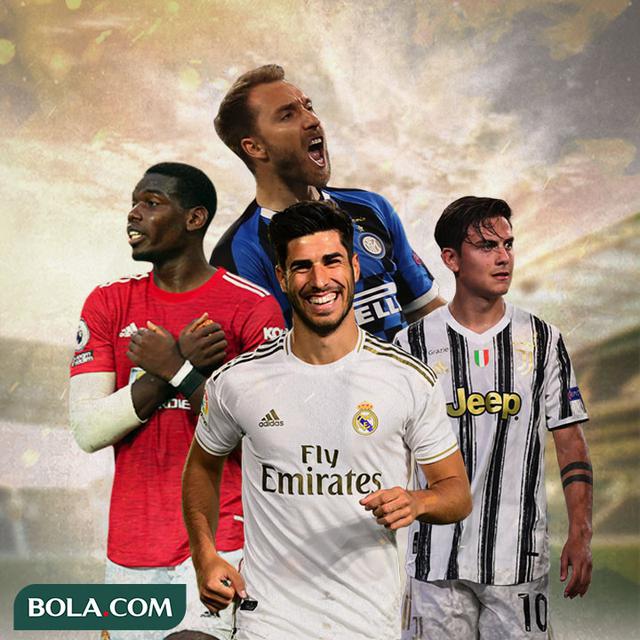 Ilustrasi - Paul Pogba, Marco Asensio, Christian Eriksen, Paulo Dybala