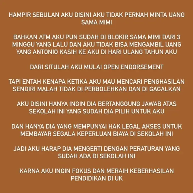Unggahan Lolly putri Nikita Mirzani. (Foto: Dok. Instagram @1aurabd)