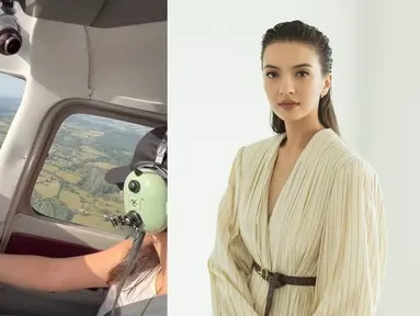 Sosok artis multitalenta ini kembali mencuri perhatian publik lewat aksinya yang tidak biasa. Raline terlihat mengenakan headset pilot sambil mengendalikan pesawat ringan dengan percaya diri. Pemandangan hamparan hijau di bawah pesawat menambah kesan elegan dalam unggahan tersebut. (Liputan6.com/IG/@ralineshah)