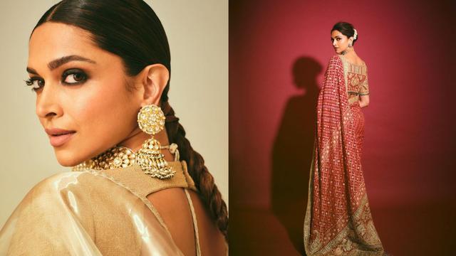 Deepika Padukone mengenakan kain sari saat pra nikah anak Mukesh Ambani.