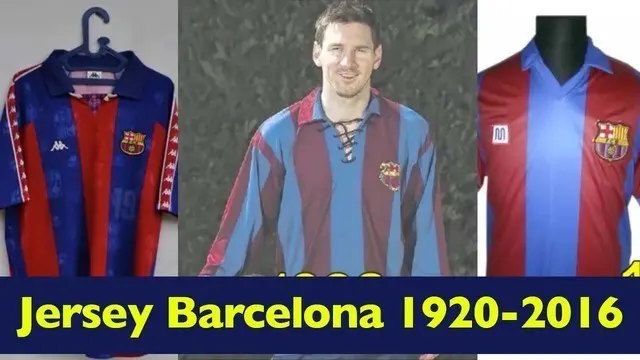 Video deretan jersey Barcelona dari tahun 1920 sampai 2016.