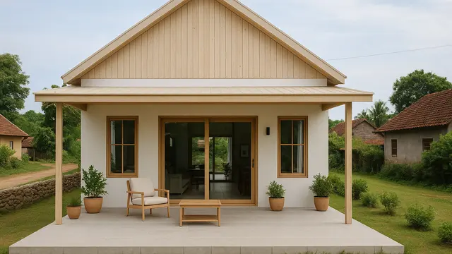 Desain Rumah Sederhana di Kampung dengan Teras Luas (created by AI)