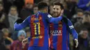 Bintang Barcelona, Lionel Messi, merayakan gol yang dicetaknya ke gawang Athletic Bilbao. Barcelona akhirnya menang 3-1 dan berhasil lolos ke babak perempat final Copa del Rey. (AFP/Lluis Gene)