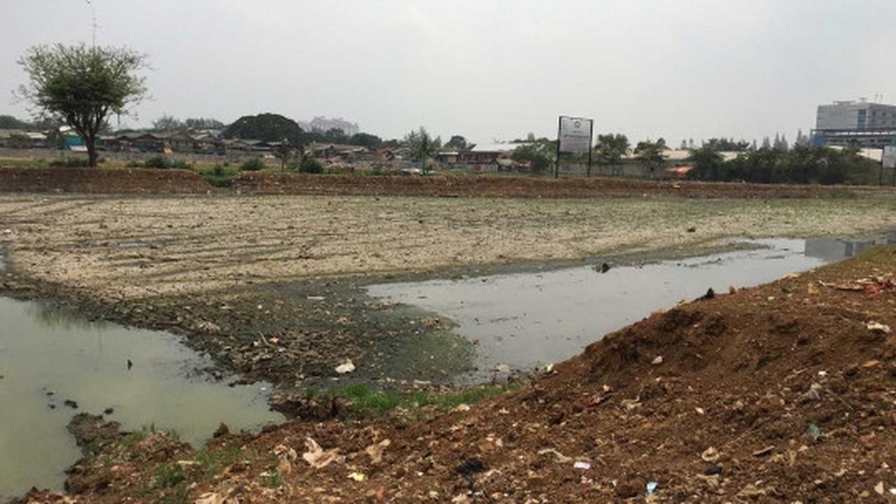 Kondisi Waduk Ria Rio yang kering kerontang akibat kemarau panjang