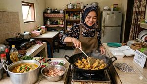 Memasak Ayam untuk Jualan (created by AI)
