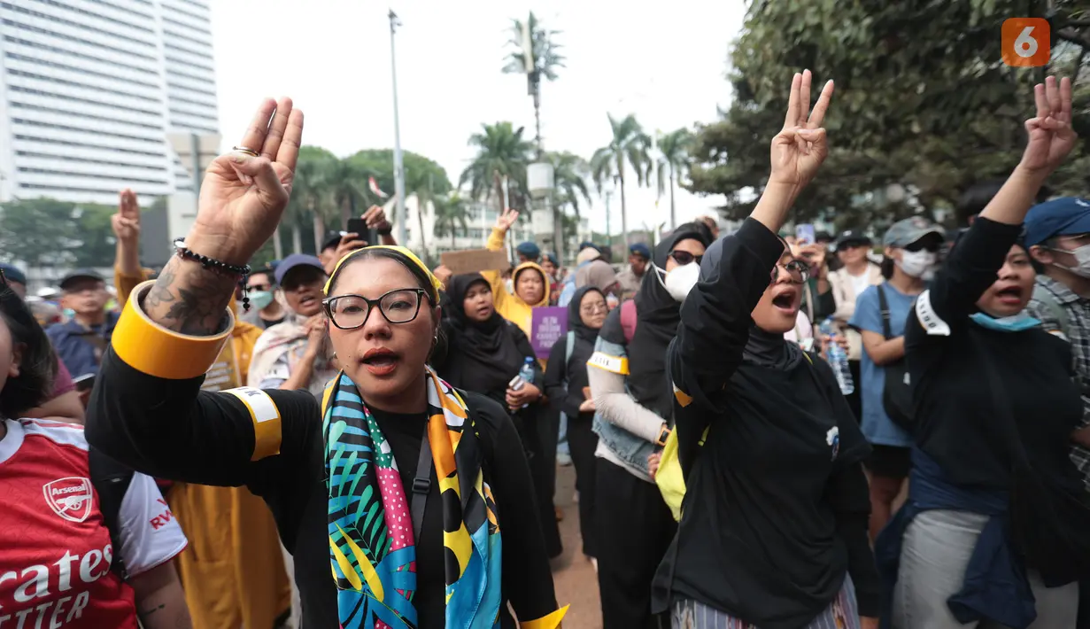 Aliansi Ibu Indonesia turut menyuarakan keresahan di Kawasan Bundaran Hotel Indonesia Jakarta Pusat, Rabu (28/10/2026). (KLY/Budy Santoso)