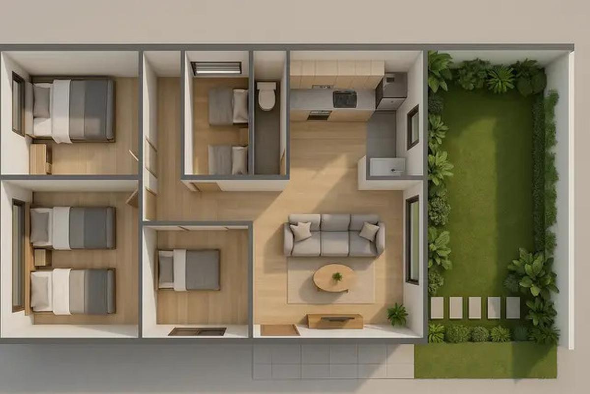 7 Desain Rumah 6x12 1 Lantai 3 Kamar Tidur, Nyaman untuk Keluarga Kecil Kekinian