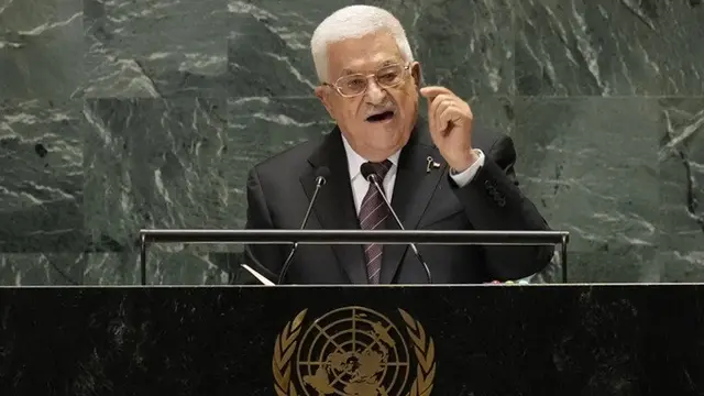 Presiden Otoritas Palestina Mahmoud Abbas saat berpidato di hadapan Sidang ke-79 Majelis Umum PBB pada Kamis (26/9/2024).