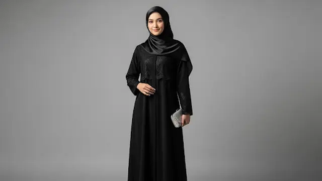 Gamis Hitam Polos dengan Aksen Renda