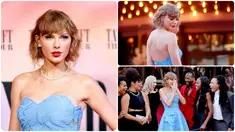 Foto kombinasi saat Taylor Swift menghadiri acara gala premiere film Taylor Swift: The Eras Tour di AMC The Grove, Los Angeles, California, Amerika Serikat, Rabu (11/10/2023). (Matt Winkelmeyer/Getty Images/AFP)