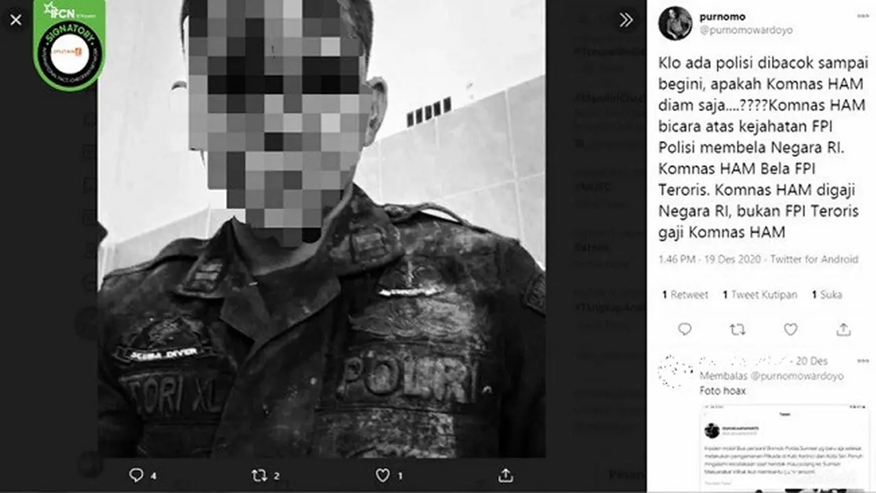Gambar Tangkapan Layar Foto Polisi yang Diklaim Korban Pembacokan (sumber: Twitter)