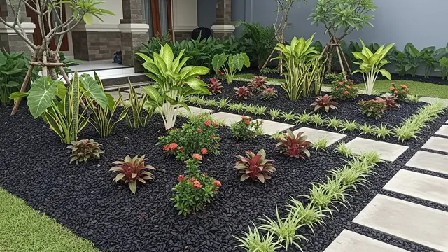 Desain Taman Depan Rumah Minim Perawatan yang Tetap Terlihat Rapi Sepanjang Tahun/AI Generated