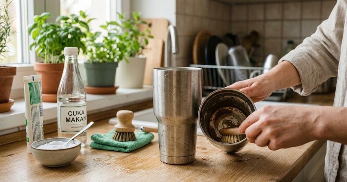 Cara Menghilangkan Noda Kopi di Tumbler Stainless (AI Generated)
