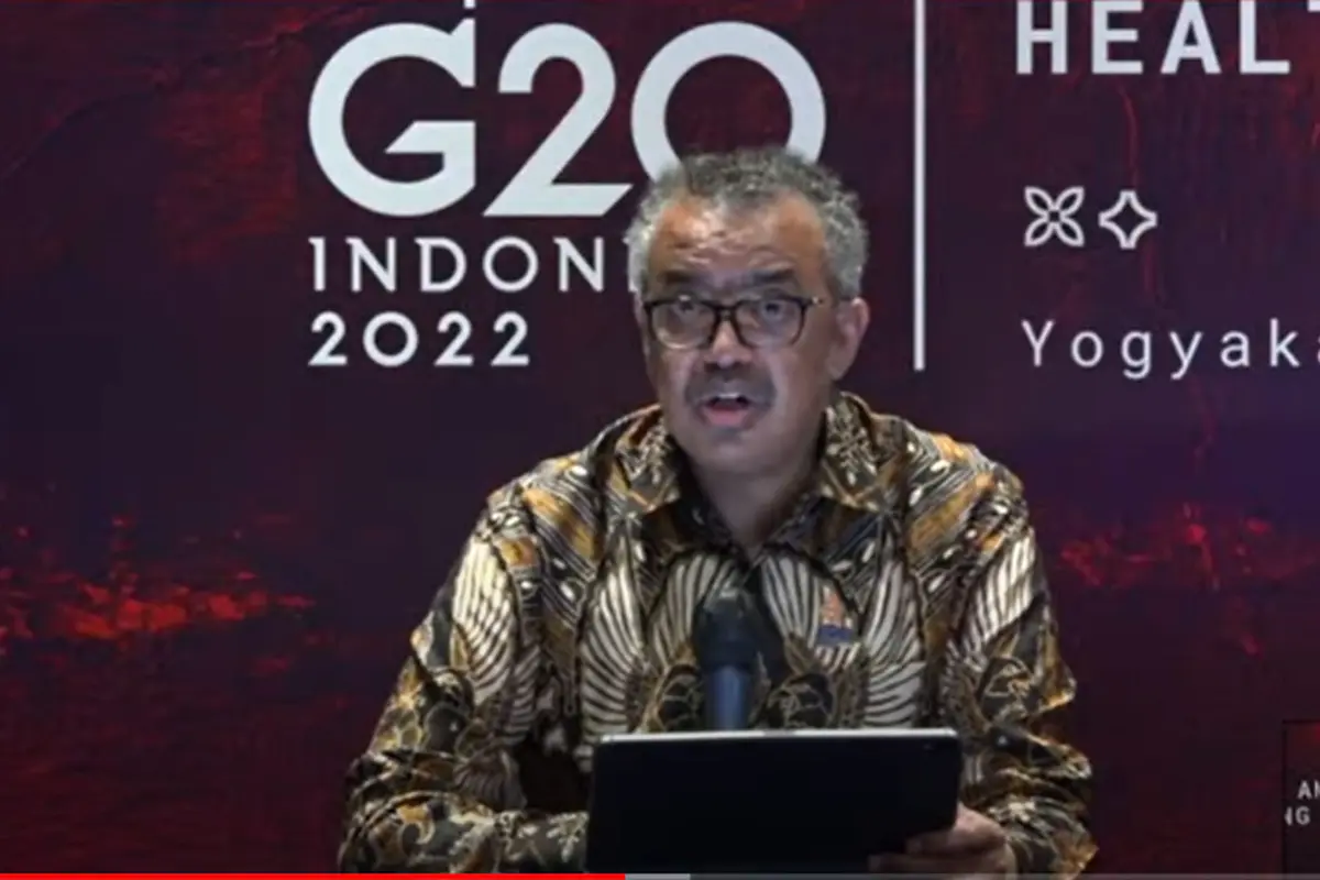 Direktur Jenderal World Health Organization (WHO) Tedros Adhanom Ghebreyesus  memuji Indonesia yang saat ini mampu mengendalikan COVID-19. (Foto: tangkapan layar Youtube Kemenkes RI)