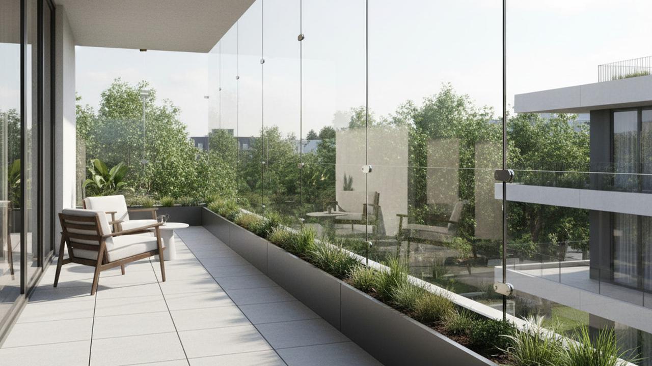 Balkon Minimalis dengan Railing Kaca