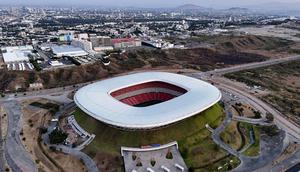 Stadion Akron di Zapopan, akan menjadi tuan rumah empat pertandingan selama Piala Dunia FIFA 2026. Ada empat pertandingan penyisihan grup yang dijadwalkan akan dimainkan di stadion ini, yakni pada tanggal 11, 18, 23, dan 26 Juni 2026. (Ulises Ruiz/AFP)
