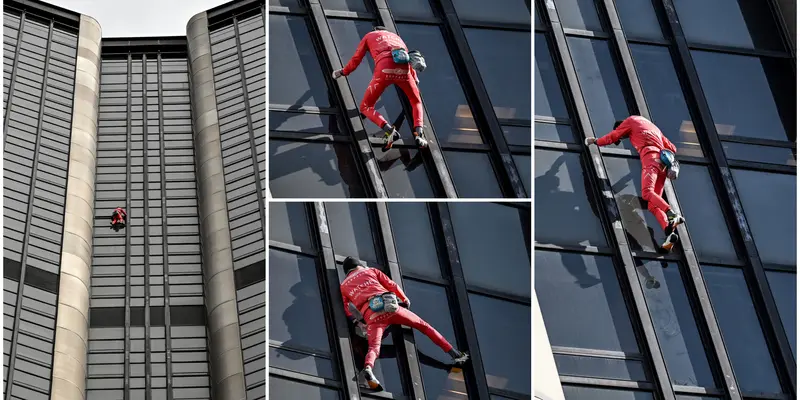 Aksi Spiderman Prancis Alain Robert Panjat Menara 210 Meter di Paris