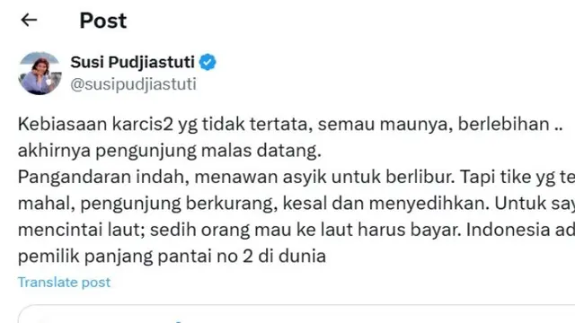 Susi Pudjiastuti Singgung Soal Pengunjung Kebun Raya Cibodas Menurun Saat Libur Lebaran 2025