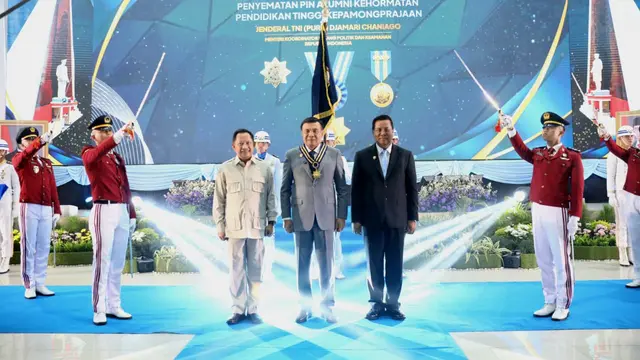 Menteri Dalam Negeri (Mendagri) Muhammad Tito Karnavian saat memberikan materi dalam Stadium General di Kampus IPDN Jatinangor, Kabupaten Sumedang, Jawa Barat, Jumat (29/5/2026).
