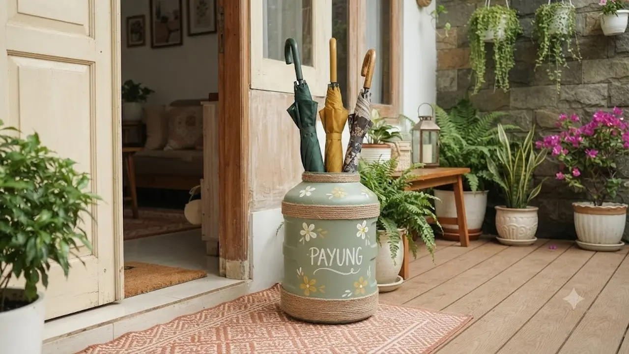 Ide Tempat Payung dari Galon Bekas (AI Generated)