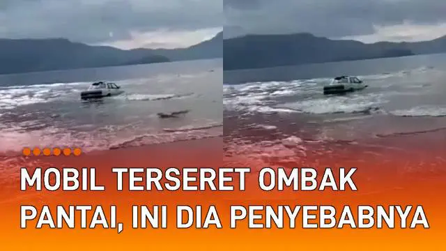 Sebuah mobil sedan terseret ombak pantai viral di media sosial.