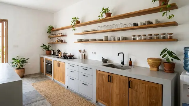 Dapur Sederhana dengan Open Shelving Vertikal