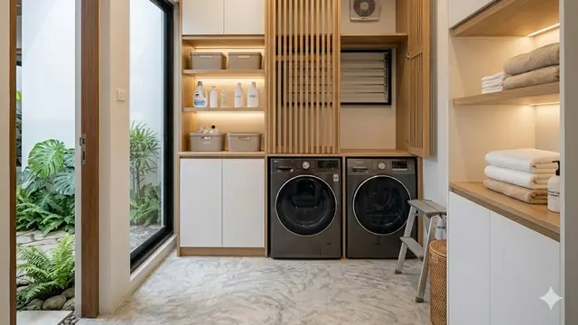 Jemuran Lipat di Ruang Laundry Tertutup