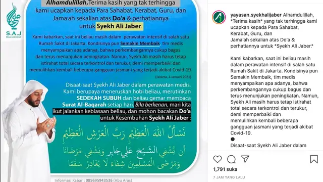 Kondisi Terkini Syekh Ali Jaber, Terus Membaik dan Tunjukkan Peningkatan