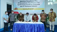 Penandatanganan Dokumen Penyaluran Gas antara PGN dengan PT Aroma Kopikrim Indonesia. (Dok PGN)