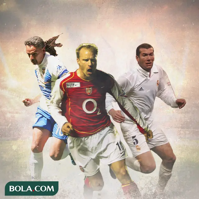 Ilustrasi - Roberto Baggio, Dennis Bergkamp, Zinedine Zidane