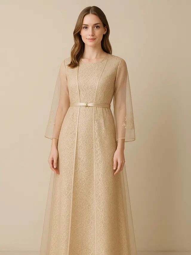 Model Long Dress Brokat Kombinasi Outer Organza Transparan