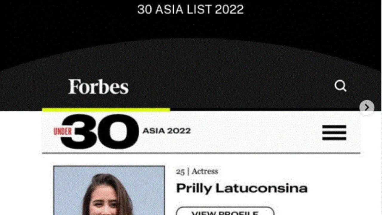 Prilly Latuconsina masuk dalam Forbes 30 Under 30 Asia