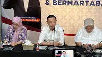 Co-captain Timnas AMIN Tom Lembong dalam konferensi pers di Rumah Koalisi Perubahan AMIN, Jalan Brawijaya X, Kebayoran Baru, Jakarta Selatan, Senin (26/2/2024). (Liputan6.com/Nanda Perdana Putra)