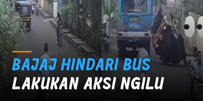 VIDEO: Hindari Bus Berhenti Mendadak, Sebuah Bajaj Lakukan Aksi Bikin Ngilu