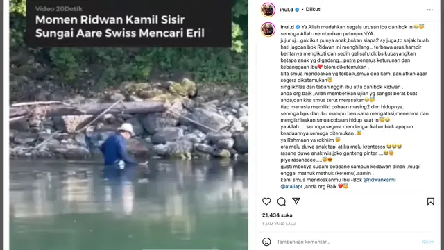 Unggahan Inul Daratista soal anak Ridwan Kamil. (Foto: Dok. Instagram @inul.d)