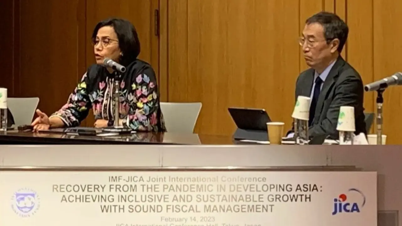 Menteri Keuangan (Menkeu) Sri Mulyani Indrwati menghadiri IMF-JICA Joint Conference on Recovery from the Pandemic in Developing Asia di Tokyo, Jepang. (Tangkapan layar Instagram Sri Mulyani)