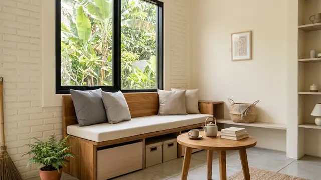 Manfaatkan Bench Built-in dengan Penyimpanan di Bawahnya