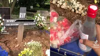 Video ngelayat ke kuburan teman sambil bawa bunga dan air viral di media sosial TikTok. (Sumber: @lookmanit)