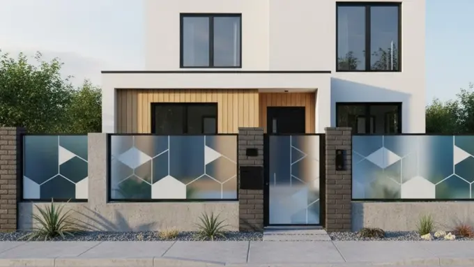 Model pagar kombinasi bata atau beton setengah badan dengan polikarbonat/Gemini AI.