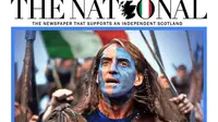 Pelatih Timnas Italia, Roberto Mancini, jadi headline koran The National dari Skotlandia jelang final Euro 2020. (dok. Tangkapan Layar/The National)