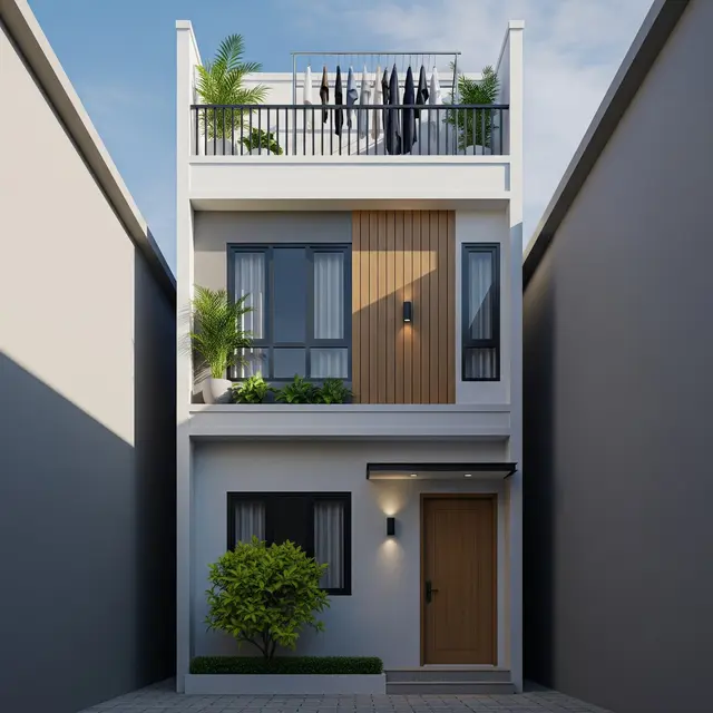 Model Rumah Tipe 30 di Gang Sempit dengan Dak Jemur Minimalis