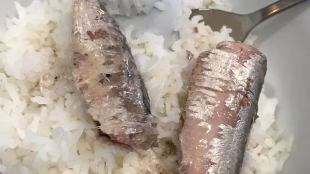 Nasi dengan ikan sardines yang digoreng dengan minyak (Istimewa)