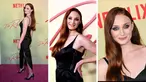 Kolase foto aktris Sophie Turner menghadiri pemutaran  perdana "Do Revenge," di Netflix di Vine TUDUM Theater di Los Angeles, California, Rabu, 14 September 2022. Sophie Turner tampil klasik dalam balutan gaun hitam chic yang memperlihatkan dadanya. (AFP Photo)