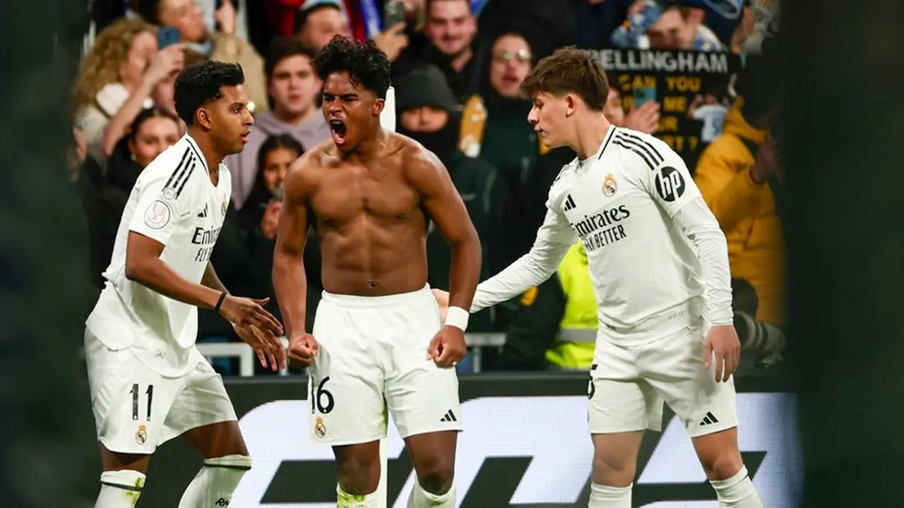 Selebrasi Endrick dalam laga Copa del Rey antara Real Madrid vs Celta Vigo, Jumat (17/1/2025). (c) AP Photo/Pablo Garcia