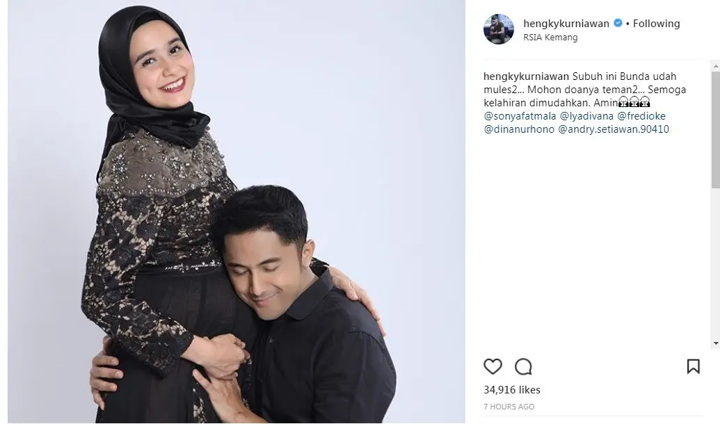 Hengky Kurniawan unggah foto kemesraannya dengan Sonya Fatmala sebelum melahirkan (Foto: Instagram)