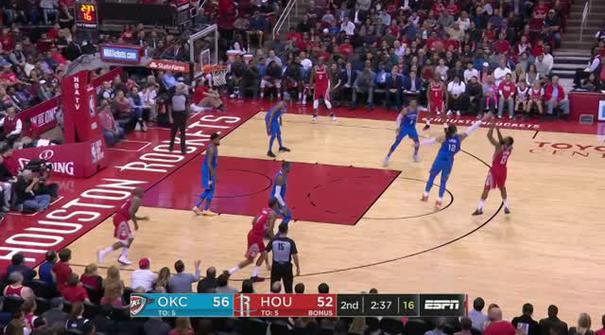 Berita video game recap NBA 2017-2018 antara Oklahoma City Thunder melawan Houston Rockets dengan skor 108-102.