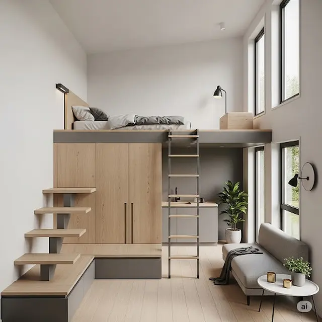 Desain Rumah 4x3 Sederhana dengan Mezzanine yang Cocok untuk Hunian Minimalis (Image by Gemini AI)