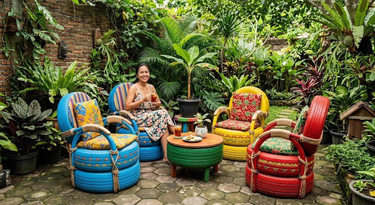 9 Ide Memanfaatkan Ban Bekas Menjadi Kursi Taman Unik, Sulap Limbah Jadi Furnitur