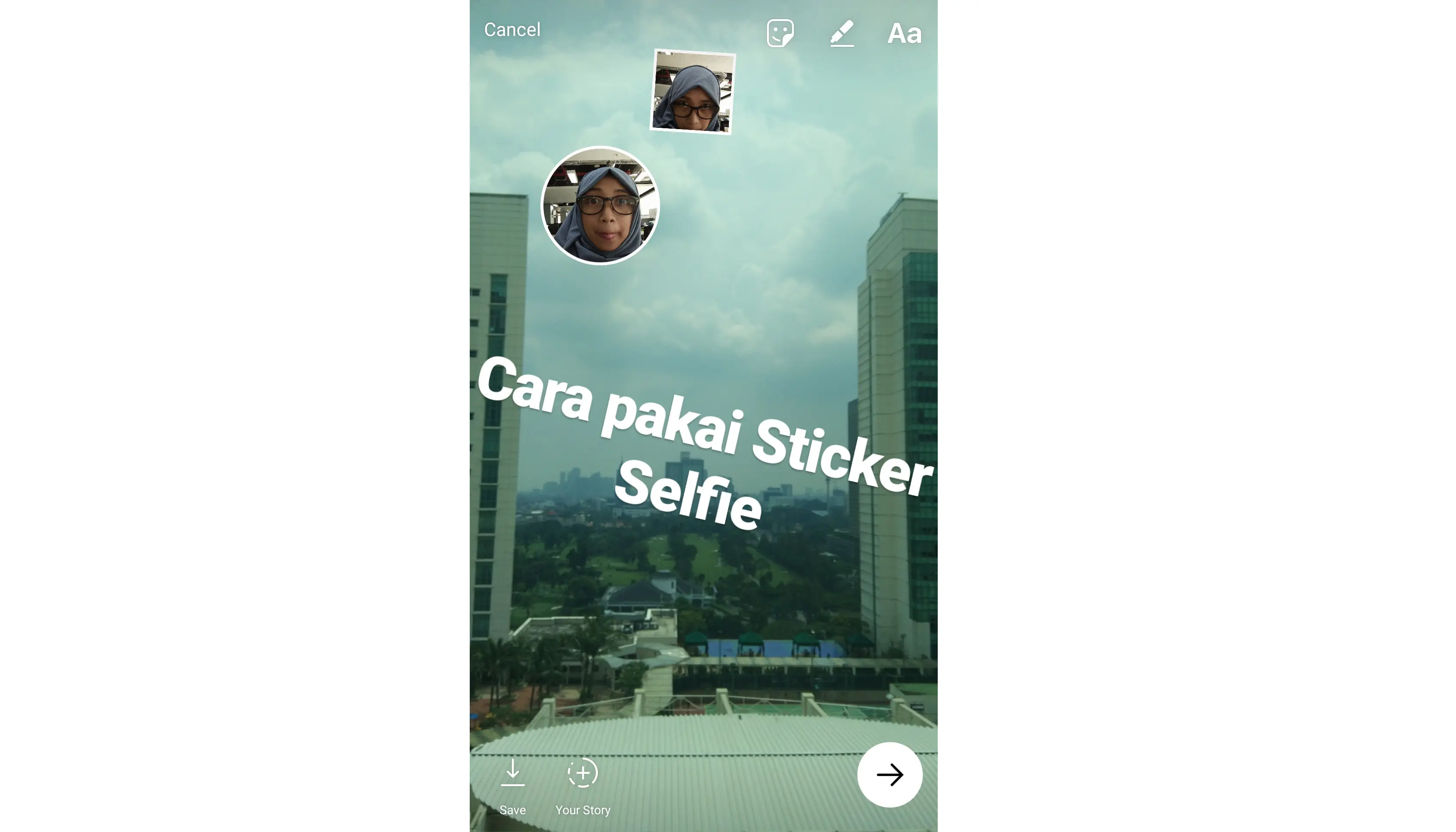 Menempelkan selfie sticker pada Instagram Stories (Liputan6.com/ Agustin Setyo W)