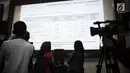 Layar proyektor menunjukkan pemenang debat pilpres dalam enam dimensi versi LSI di Jakarta, Rabu (30/1). Survei LSI menyimpulkan  paslon nomor urut 01, Jokowi-Amin unggul dalam debat. (Liputan6.com/Faizal Fanani)